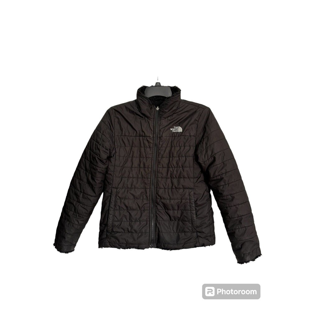 The North Face Reversible Puffer Plush Fleece Jacket Girls Size L 14/16 Black